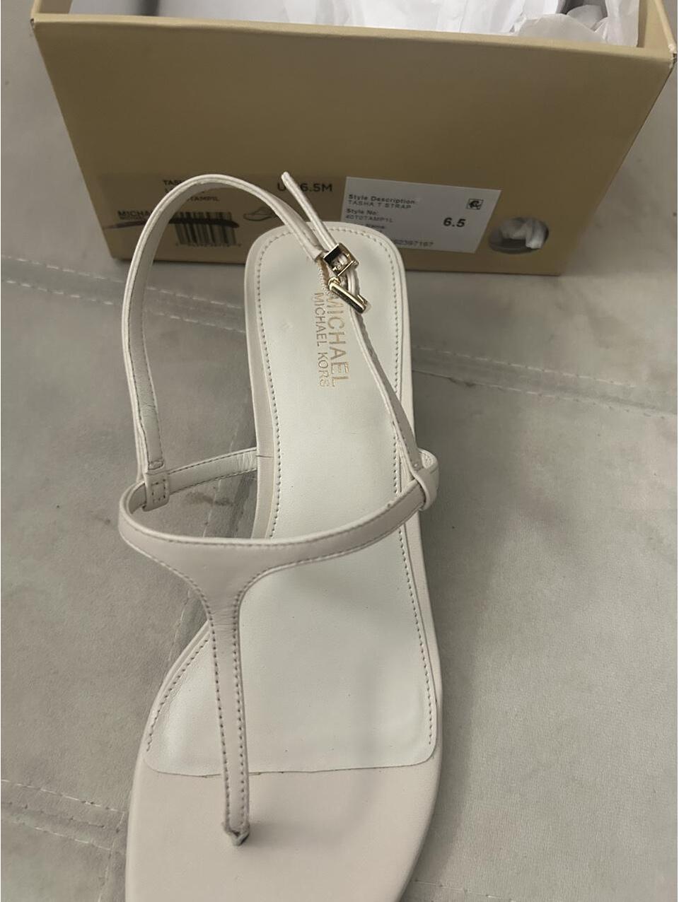 Michael Michael Khors White Leather Tasha T Strap Kitten Heel Sandals In Us 6.5 — image 2 of 8